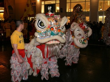 Lion dancers at a New Year's Parade in San Francisco in a previous year