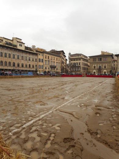 Very Wet Sand Pitch on the Piazza Santa Croce